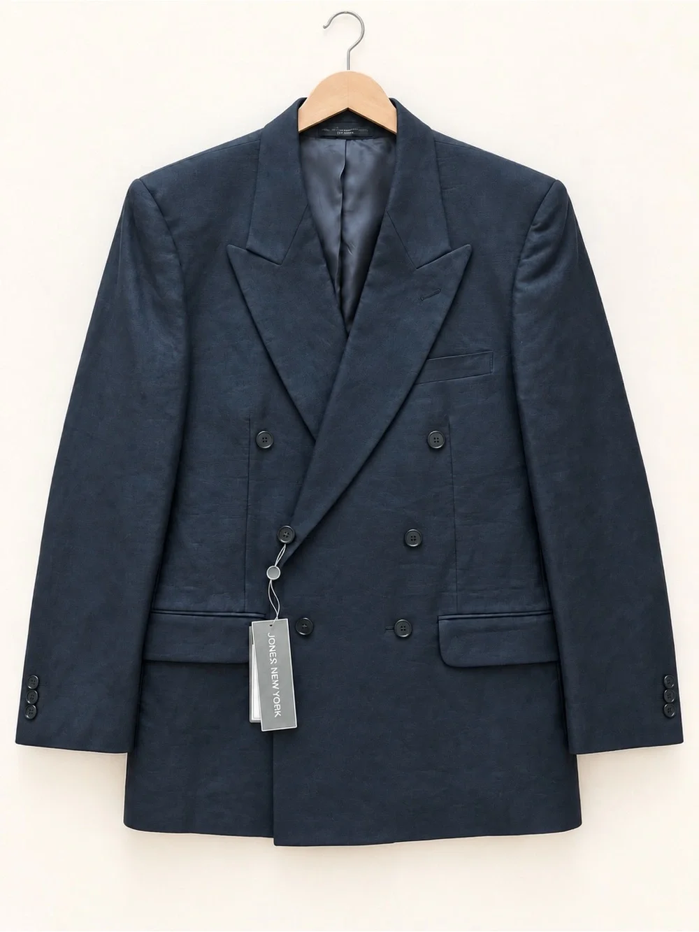 Jones New York Vintage Men’s 44R Linen Double Breasted Blazer Black NWT